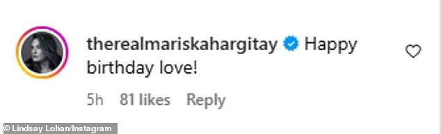 Law & Order: SVU star Mariska Hargitay wrote: 'Happy birthday love!'