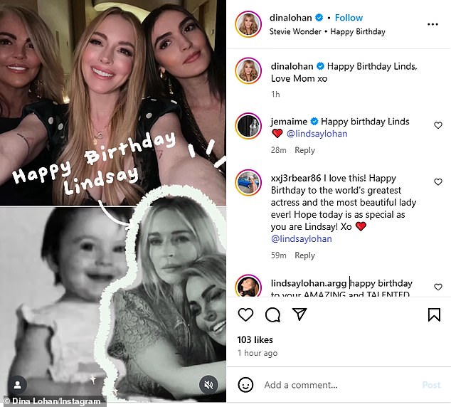 Long Island-born Lilo's mother Dina Lohan posted a video montage of memories captioned: 'Happy Birthday Linds, Love Mom xo'