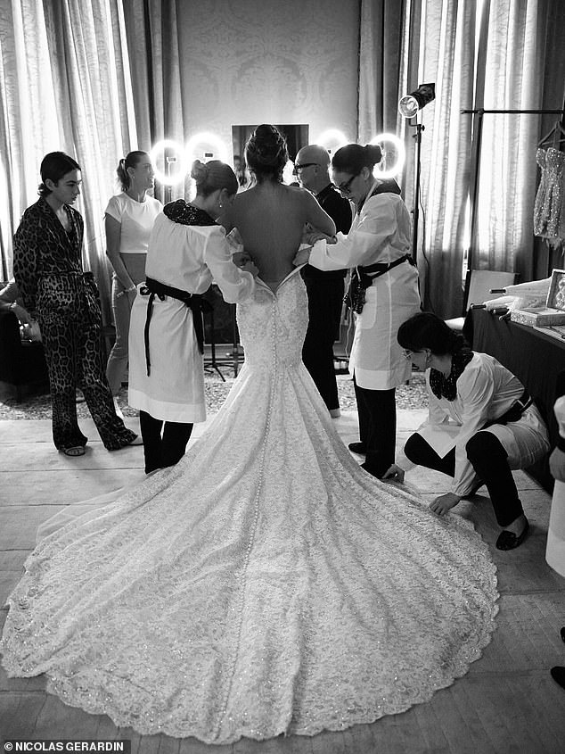 On the day of her nuptials, Lauren opted stunned in a lacy white turtleneck Dolce & Gabbana gown as she married the Amazon founder in Venice, Italy