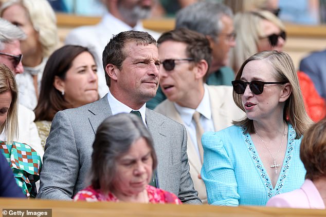 TV adventurer Bear Grylls took his seat in the Royal Box with his wife Shara for day four on Centre Court