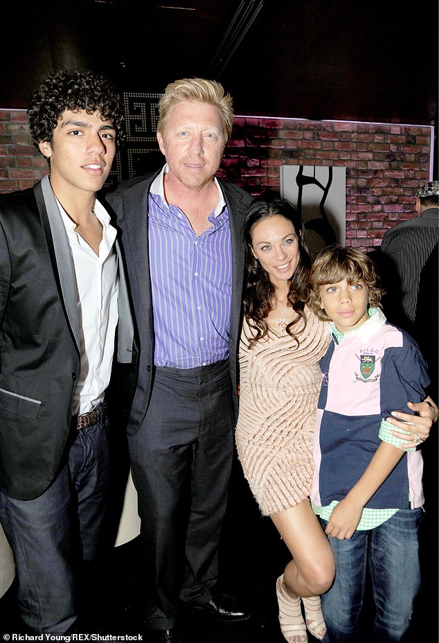 Boris pictured with his second wife, Dutch former model Lily Kerssenberg (centre) with his two sons - Noah (left) and Elias (right) - from his marriage to Barbara Feltus (not pictured)