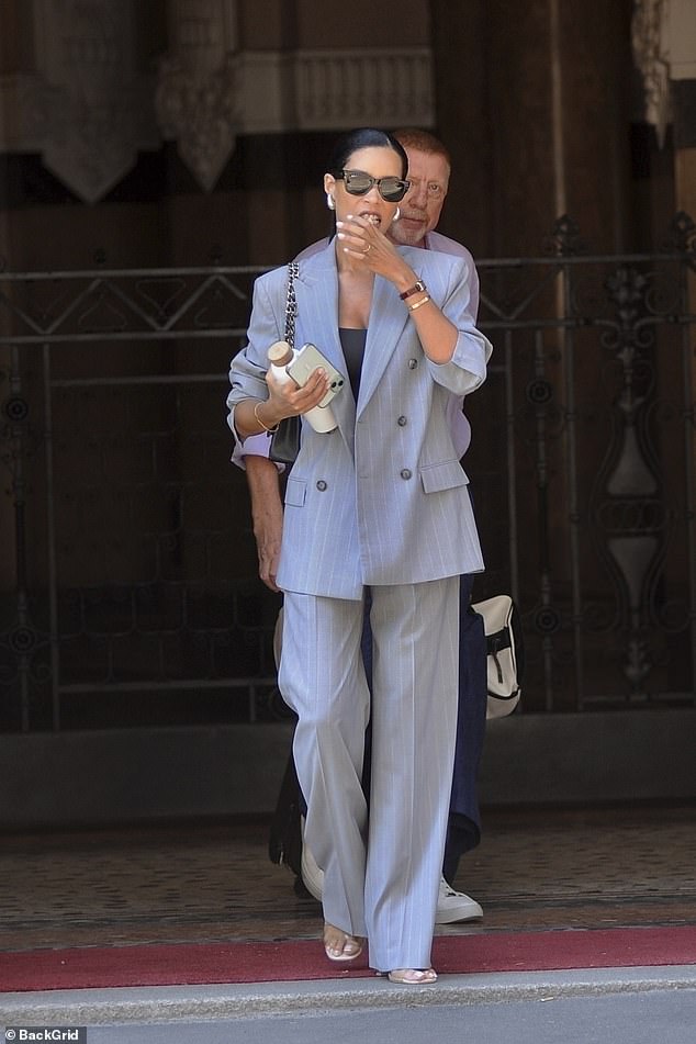 Lilian concealed her baby bump under her stylish ensemble as she stepped out alongside Boris