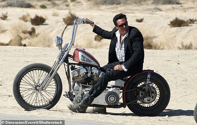 Known for his brooding and rugged onscreen persona, Madsen is pictured in Hell Ride in 2008
