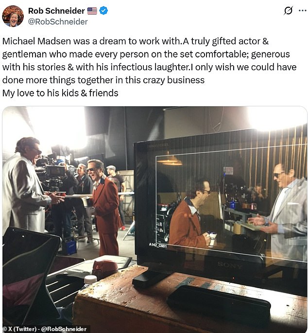 Rob Schneider uploaded a behind-the-scenes snap of Madsen's guest shot on a 2017 episode of the funnyman's sitcom Real Job
