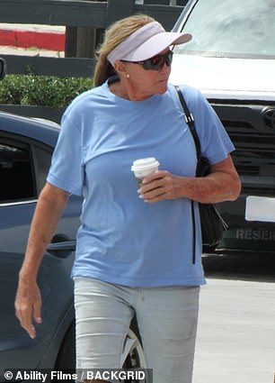 Jenner kept a stern face as she stepped out in Malibu near the crash site
