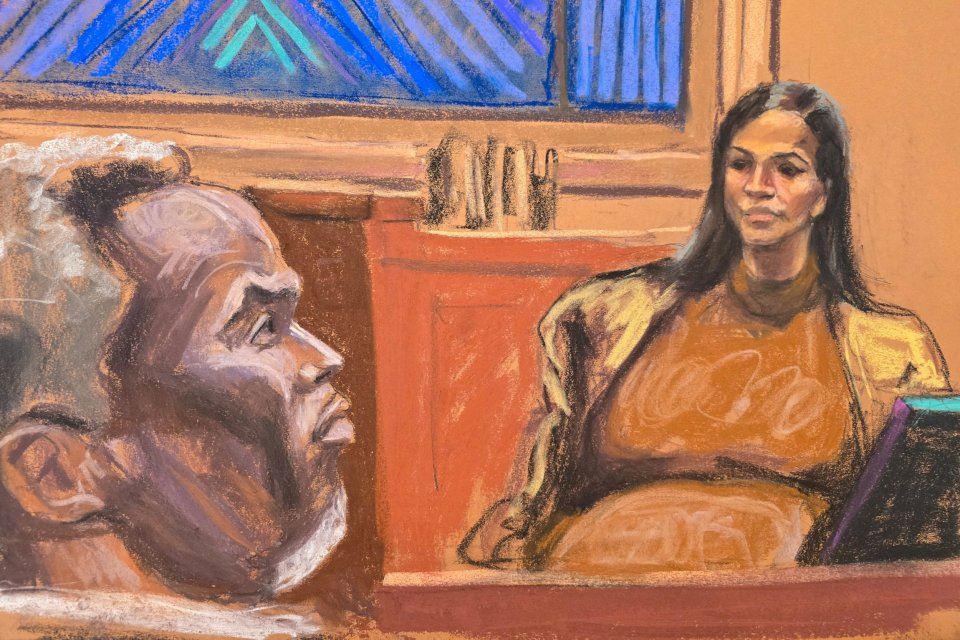 Courtroom sketch of Sean "Diddy" Combs and Casandra "Cassie" Ventura.