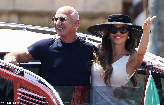 The Amazon founder and his wife Lauren Sanchez Bezos leave the Aman Venice hotel, in Venice