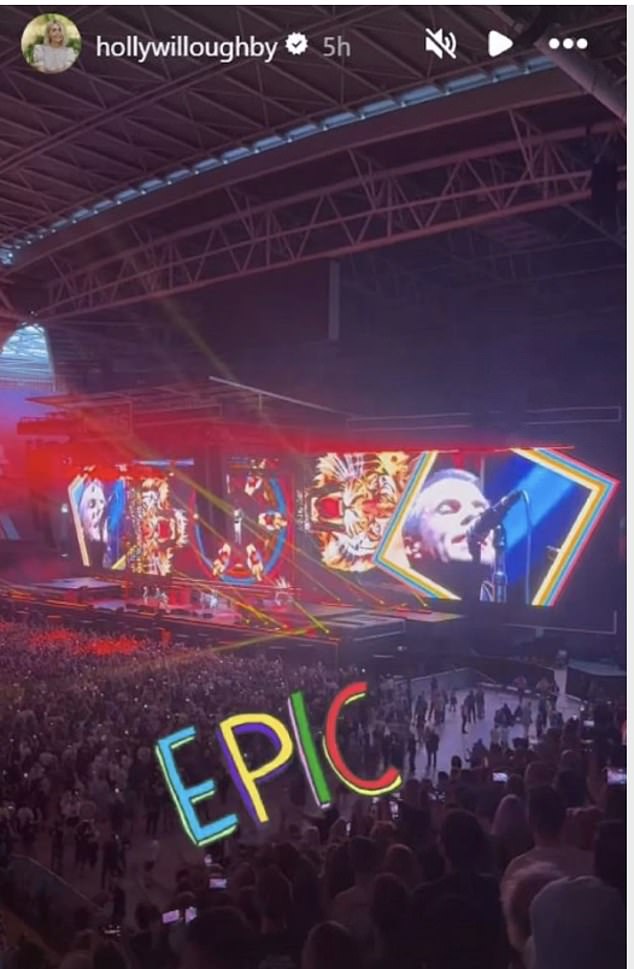 TV presenter Holly Willoughby ensured she was in the crowd in Cardiff, sharing a clip of Oasis singing hit Roll With It to her Instagram, with the simple caption: 'Epic'