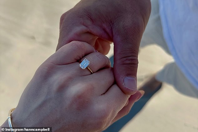 'THE EASIEST YES OF MY LIFE' Hannah wrote excitedly in her caption, alongside images that also showed her impressive diamond engagement ring