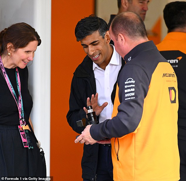 Former Prime Minister Rishi Sunak made a low-key appearance in the McLaren garage