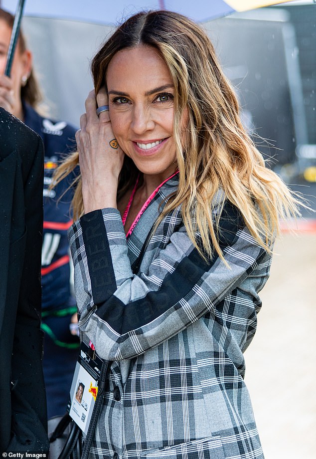 Melanie Chisholm also arrived at Silverstone on Sunday after missing Spice Girl bandmate Melanie Brown's wedding in London the previous day