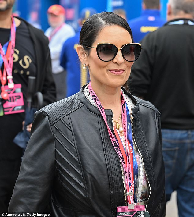 Shadow Foreign Secretary Priti Patel joined her former boss at the Silverstone circuit on Sunday afternoon