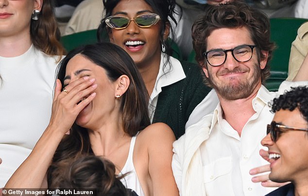 The lovebirds, who reportledy seen smooching at Glastonbury last week , put on a very cosy display while watching the centre court action, with the actor leaning in for a cheeky kiss
