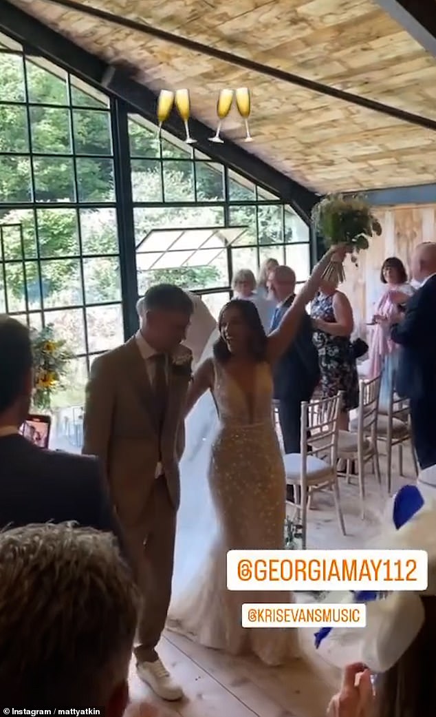 The soap star looked nothing short of sensational in a beaded fishtail gown as the couple said 'I do' in a lavish log cabin-style venue back in 2023