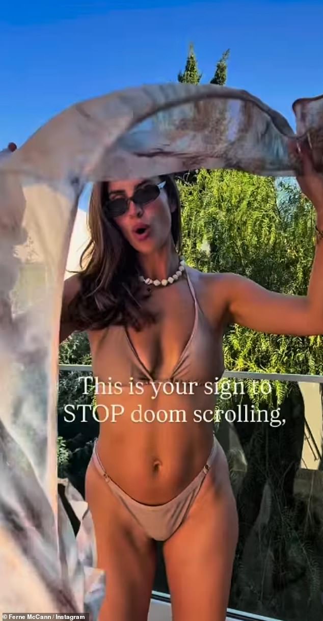Amid her apparent confidence, Ferne urged her followers to 'stop doom scrolling', 'stop doubting' themselves and 'post the damn picture' in a defiant, inspiring message.