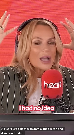 The TV personality, 54, revealed on her radio show with Jamie Theakston that she has been accidentally flashing her electrician
