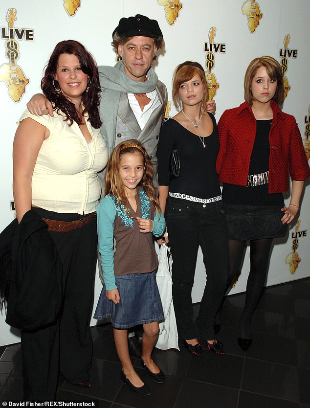 Following Paula Yates' death in 2000, Sir Bob Geldof adopted her daughter Tiger Lily (pictured with her stepfather and sisters in 2005)