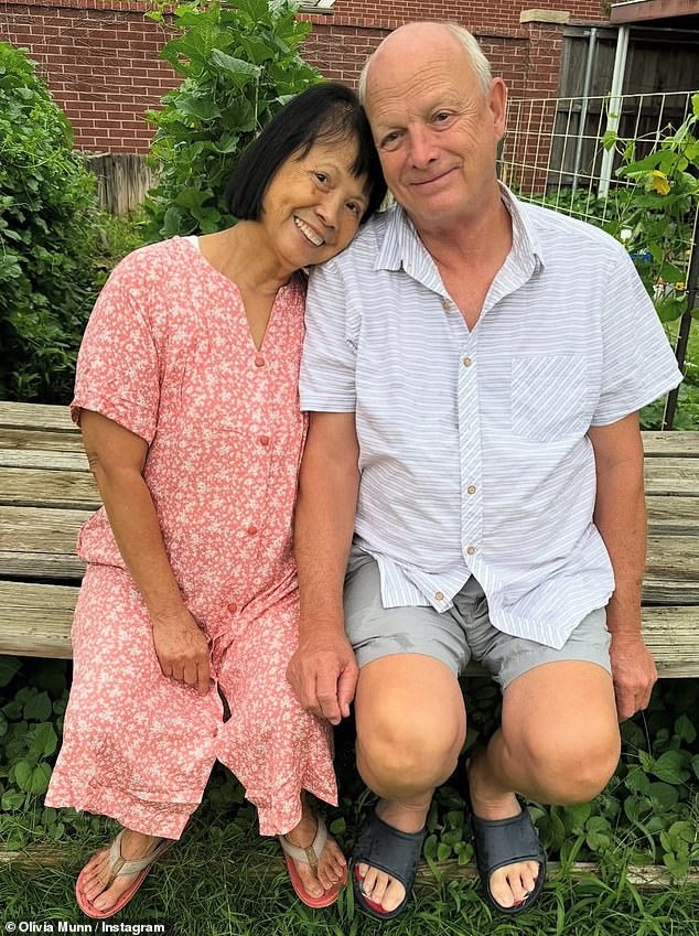 'My mom¿s husband, Sam, and I learned everything we could about Her2, chemotherapy, immunotherapy, cold caps¿' Olivia wrote; Kim and Sam are pictured together