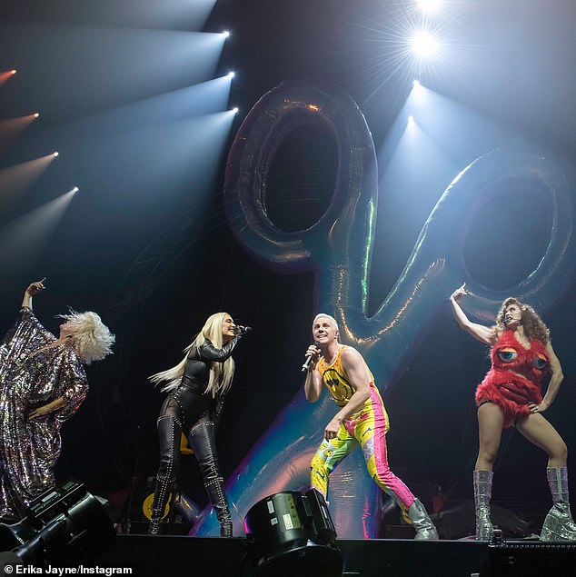Last Saturday, Jayne joined the Scissor Sisters onstage LA's Kia Forum to help them perform their 2012 gay anthem Let's Have a Kiki during the band's 37-date co-headlining T**s Out Tour with pop star Kesha