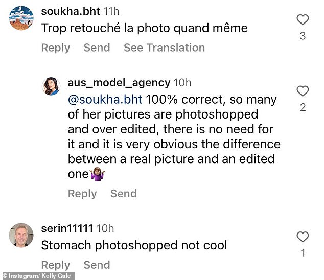 A number of fans accused her of retouching her stomach after noticing the ocean horizon didn't line up in the image