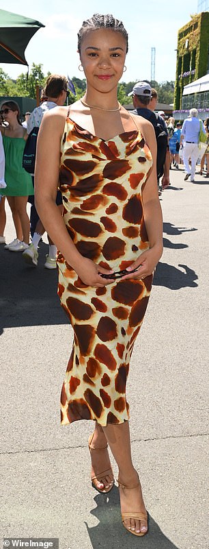 Bridgerton star India Amarteifio didn't get the Wimbledon whites memo as she arrived in a vibrant pattern dress