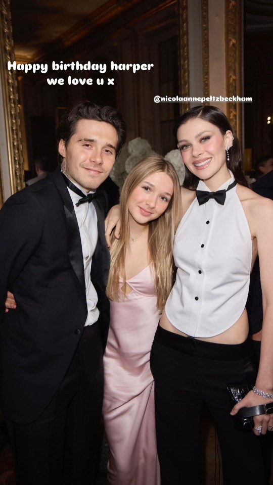 Happy birthday Harper, we love u x. Photo of three people at a birthday celebration.