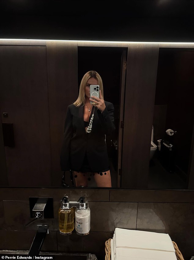 Perrie wore her blonde locks in a bouncy blown out style and completed her look with a pair of peep-toe heels and a black bag