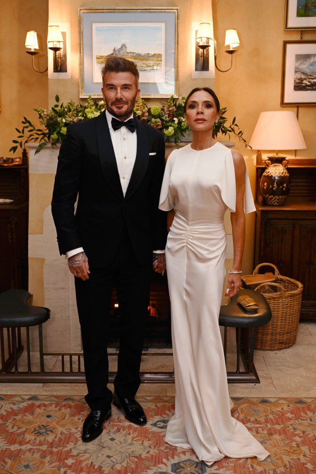 David and Victoria Beckham at a dinner.