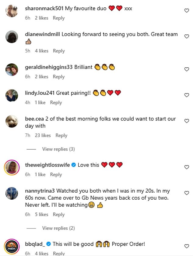 And the switch up appeared to be welcomed by fans, with one commenting: '2 of the best morning folks we could want to start our day with'