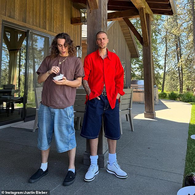 The post comes one month afte r Eddie and Justin documented their mountain getaway with a group of a male friends to make the album