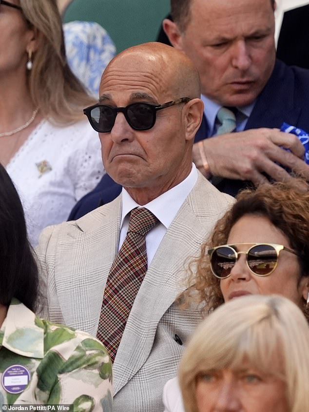 Stanley Tucci was also spotted in the Royal Box as he cut a dapper figure in a beige suit and autumnal coloured tie