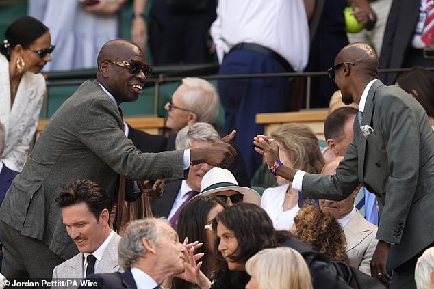 The Olympian was seen greeting broadcaster Clive Myrie