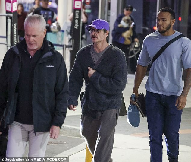 The Chilean-American actor kept it casual with a crossbody bag and black framed glasses, opting for comfort after a long-haul flight