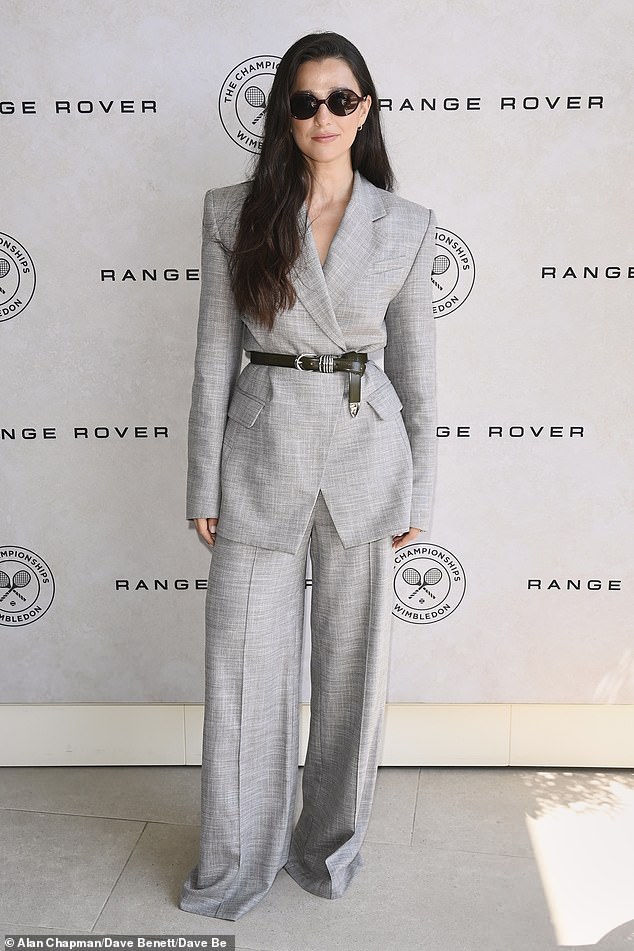 Marisa Abela showcased her impeccable style in a grey suit, with a khaki belt cinching in her waist