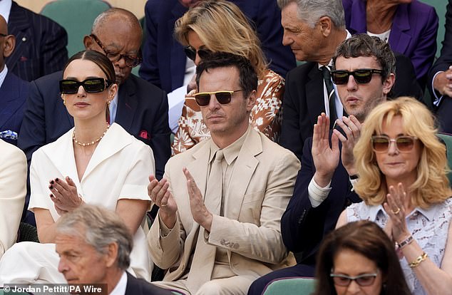 The star-studded row of actors joined together to applaud the players arriving on the court at SW19