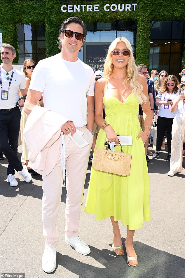 Vernon Kay brought along his and wife Tess Daly's daughter Phoebe, with him looking sharp in pale pink alongside her bright neon green dress
