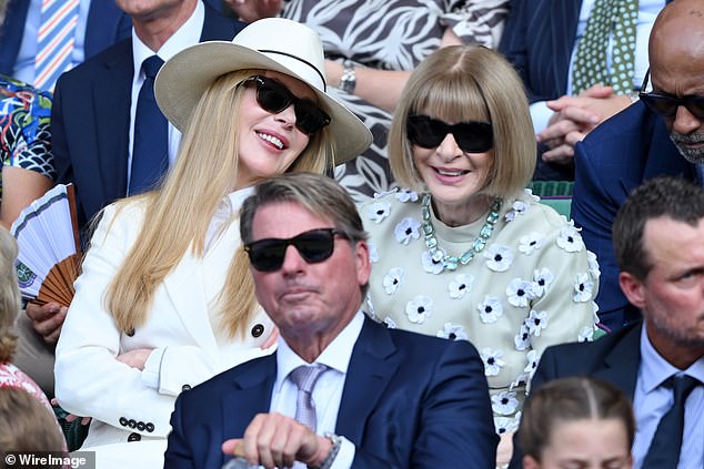 She was seated alongside Vogue powerhouse Anna Wintour in the Royal Box, who sported her trademark blonde bob and black sunglasses