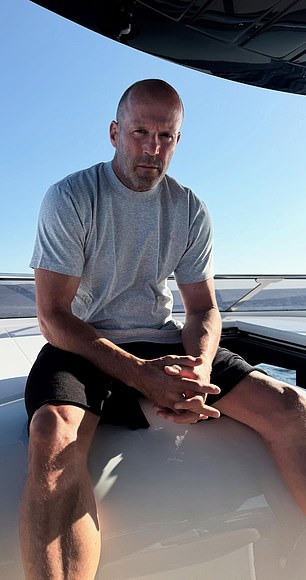 Rosie gushed of her hunky man as she shared several shots of him, including a black and white one as Jason jumped off the water
