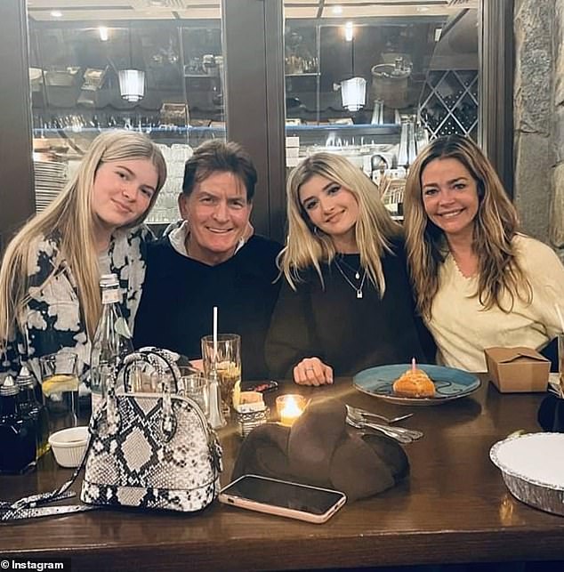 Sami pictured with dad Charlie Sheen sister Lola and mom Denise last year