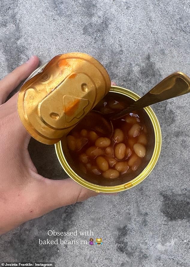 Jesinta proudly showed off an image of a half-eaten tin of baked beans with the lid peeled back, and a spoon resting in the saucy goodness