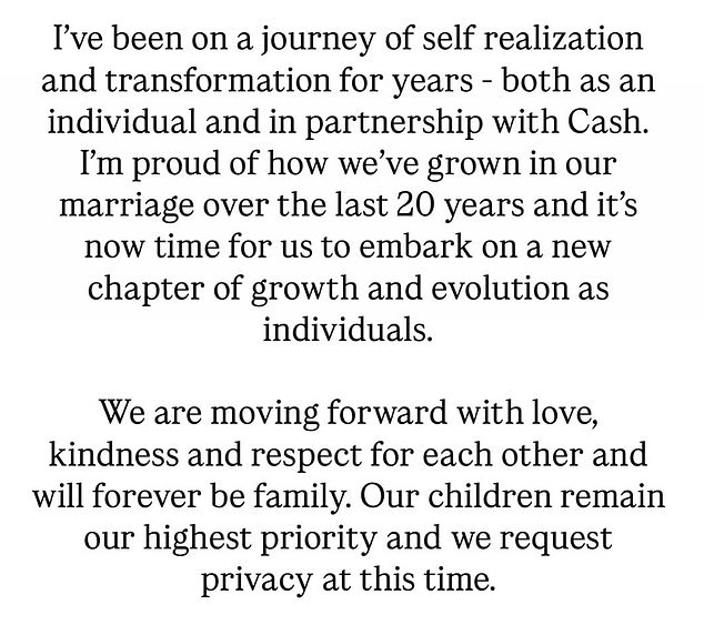 In mid-January, Jessica took to her Instagram to announce her split from Cash, writing in a note - with the comments turned off - after months of speculation
