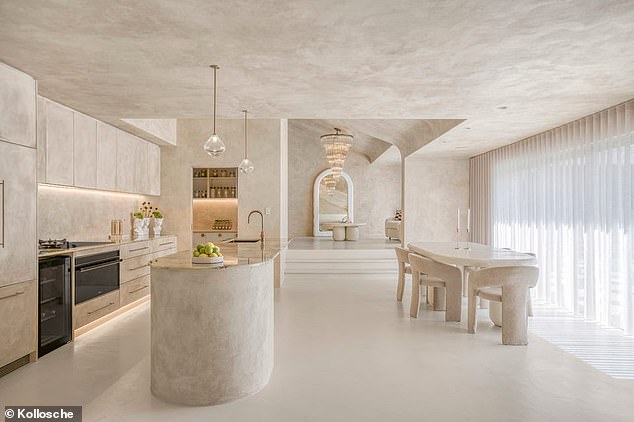 The resort-style pad, dubbed Ruin X, was originally a four-bedroom, two-bathroom family home before undergoing a complete redesign