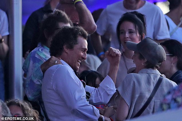 Matthew appeared to be in jovial spirits as he also shared a laugh with Vicky as she approached the duo