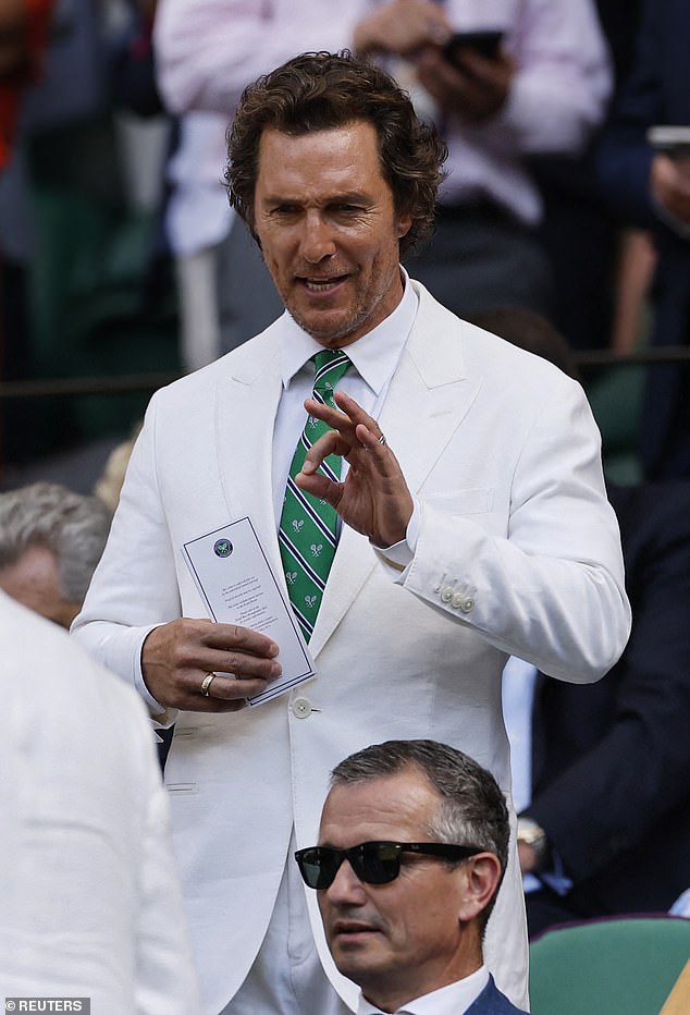 The American actor was among the celebrities who watched on as Jannik Sinner beat Carlos Alcaraz to the Wimbledon title in the star-studded royal box on Sunday