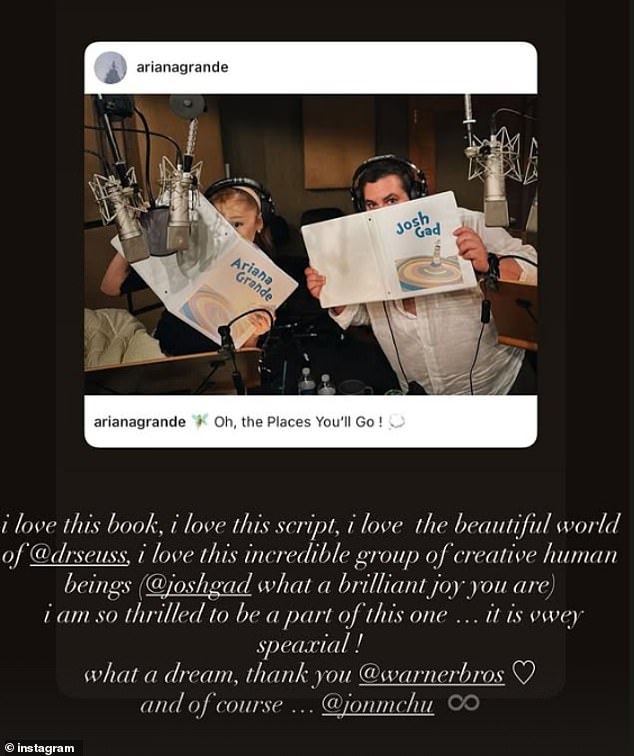 Grande was shared her exuberance for the project on social media, and her excitement to be working with Josh Gad and re-teaming with Wicked director John Chu