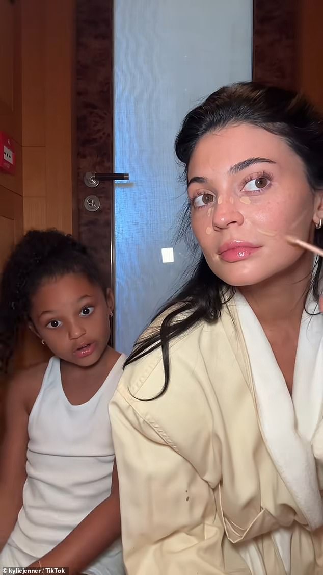 'Mommy always tells you, though, you're the most beautiful without...' she said, trailing off, as Stormi completed the sentence, stating, 'Makeup'