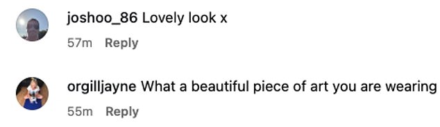 While her followers gushed: 'Love it! Bonus it still fits & you look amazing!! Xx': 'You look gorgeous! I love that dress!'