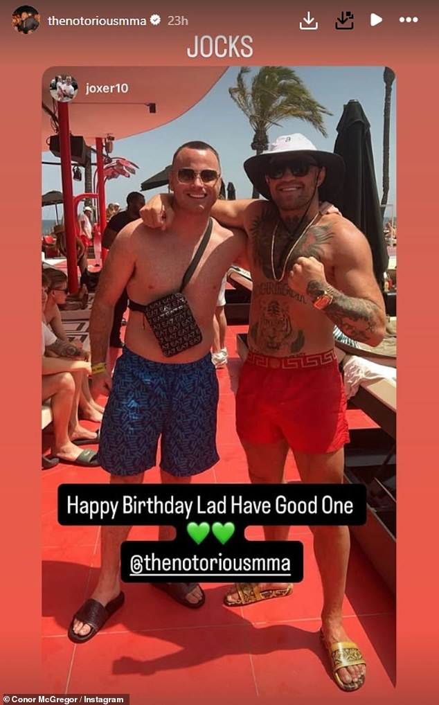 Conor brazenly ignored the cheating scandal he has been embroiled in as he posted photographs of himself partying on a 'jocks' holiday (pictured)