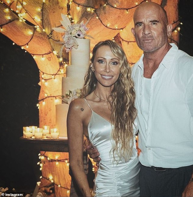 Tish, 58, and Dominic Purcell, 55, got married in Malibu in 2023, but speculation then quickly started circulating that Noah had dated him first; Tish and Dominic are pictured together
