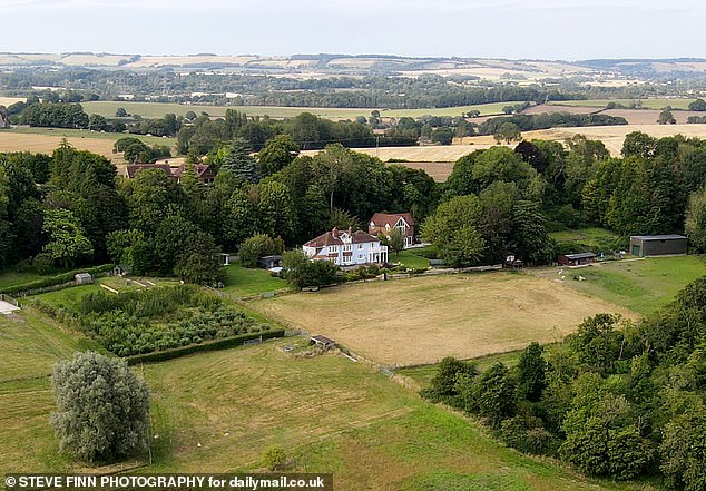 Pictured: An aerial view of Mr O'Grady's country home and grounds in rural Aldington in Kent